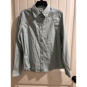 Rockies Pearl Snap Top Green Blue Cream Western Womens Sz Large